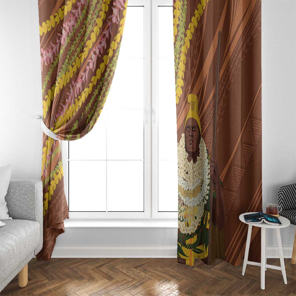 Hawaii King Kamehameha Window Curtain Hawaiian Kakau Pattern With Leis LT05 - Polynesian Pride