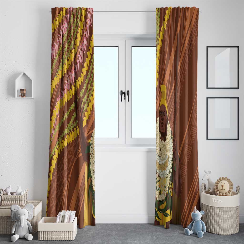 Hawaii King Kamehameha Window Curtain Hawaiian Kakau Pattern With Leis LT05 - Polynesian Pride
