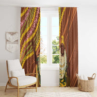 Hawaii King Kamehameha Window Curtain Hawaiian Kakau Pattern With Leis LT05 - Polynesian Pride
