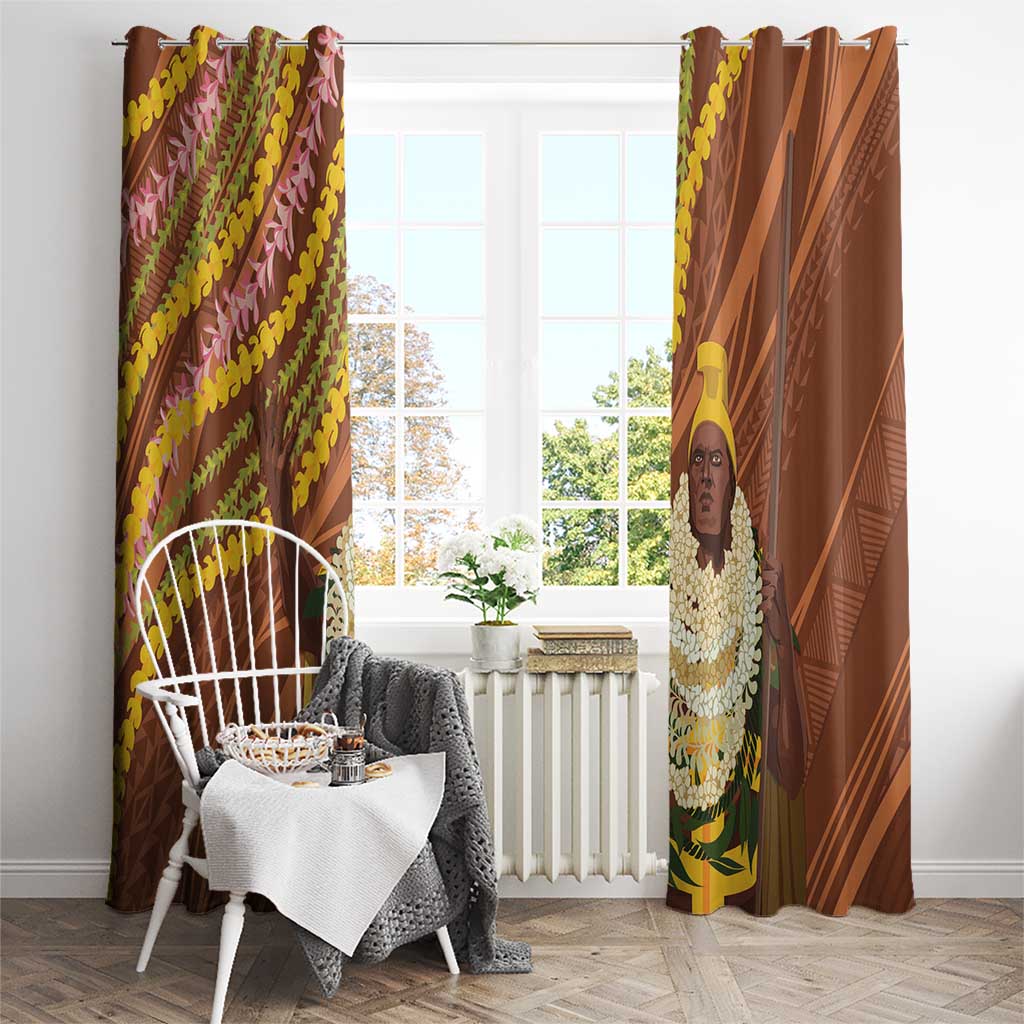 Hawaii King Kamehameha Window Curtain Hawaiian Kakau Pattern With Leis LT05 - Polynesian Pride