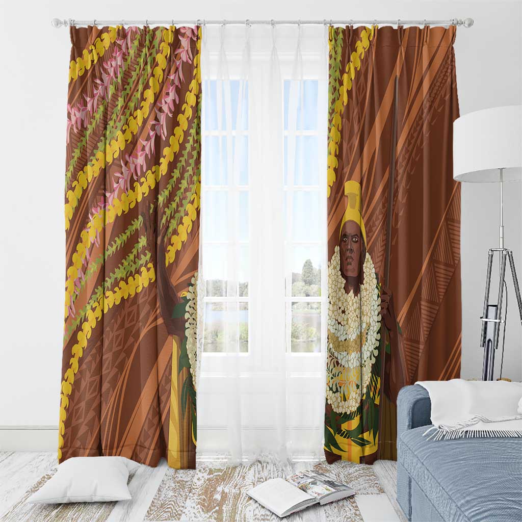 Hawaii King Kamehameha Window Curtain Hawaiian Kakau Pattern With Leis LT05 - Polynesian Pride