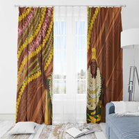 Hawaii King Kamehameha Window Curtain Hawaiian Kakau Pattern With Leis LT05 - Polynesian Pride