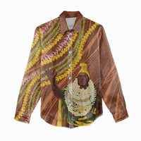 Hawaii King Kamehameha Women Casual Shirt Hawaiian Kakau Pattern With Leis LT05 - Polynesian Pride