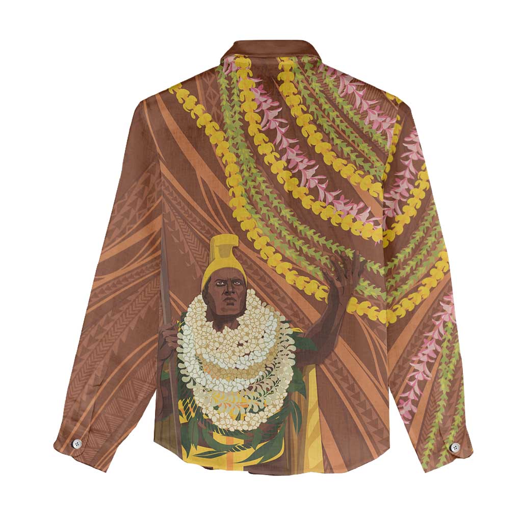 Hawaii King Kamehameha Women Casual Shirt Hawaiian Kakau Pattern With Leis LT05 - Polynesian Pride