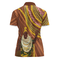 Hawaii King Kamehameha Women Polo Shirt Hawaiian Kakau Pattern With Leis