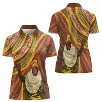 Hawaii King Kamehameha Women Polo Shirt Hawaiian Kakau Pattern With Leis