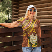 Hawaii King Kamehameha Women Polo Shirt Hawaiian Kakau Pattern With Leis
