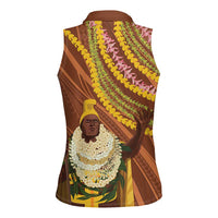 Hawaii King Kamehameha Women Sleeveless Polo Shirt Hawaiian Kakau Pattern With Leis LT05 - Polynesian Pride