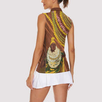 Hawaii King Kamehameha Women Sleeveless Polo Shirt Hawaiian Kakau Pattern With Leis LT05 - Polynesian Pride