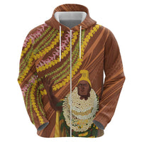 Hawaii King Kamehameha Zip Hoodie Hawaiian Kakau Pattern With Leis LT05 - Polynesian Pride