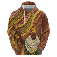 Hawaii King Kamehameha Zip Hoodie Hawaiian Kakau Pattern With Leis LT05 - Polynesian Pride