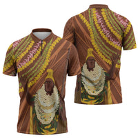 Hawaii King Kamehameha Zipper Polo Shirt Hawaiian Kakau Pattern With Leis LT05 - Polynesian Pride