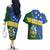 Personalised Solomon Islands Independence Day Couples Matching Off The Shoulder Long Sleeve Dress and Hawaiian Shirt With Coat Of Arms