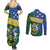 Personalised Solomon Islands Independence Day Couples Matching Summer Maxi Dress and Long Sleeve Button Shirt With Coat Of Arms