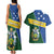 Personalised Solomon Islands Independence Day Couples Matching Tank Maxi Dress and Hawaiian Shirt With Coat Of Arms
