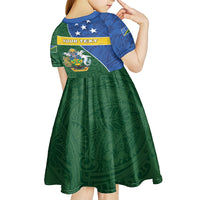 Personalised Solomon Islands Independence Day Kid Short Sleeve Dress With Coat Of Arms