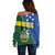 Personalised Solomon Islands Independence Day Off Shoulder Sweater With Coat Of Arms