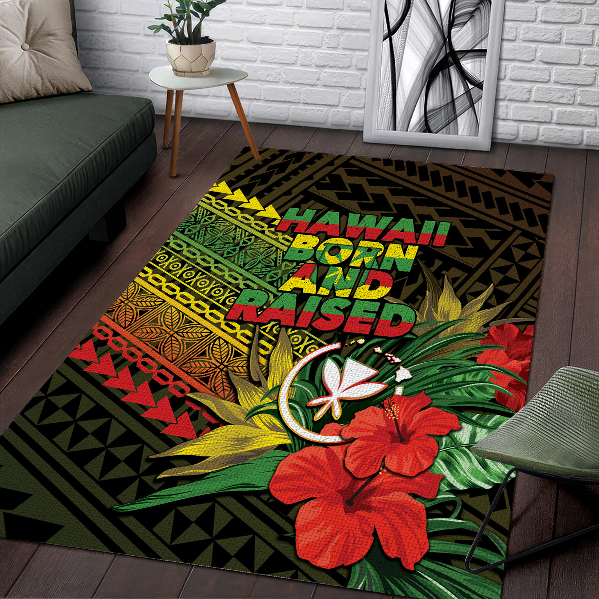 Hawaii Born and Raised Area Rug Kanaka Maoli Flag Day