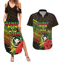 Personalized Hawaii Born and Raised Couples Matching Summer Maxi Dress and Hawaiian Shirt Kanaka Maoli Flag Day