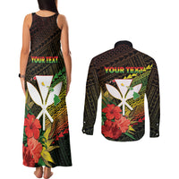 Personalized Hawaii Born and Raised Couples Matching Tank Maxi Dress and Long Sleeve Button Shirt Kanaka Maoli Flag Day