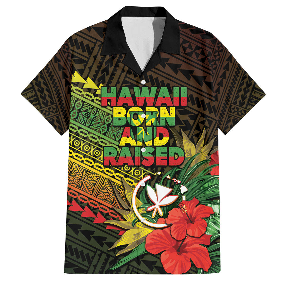 Personalized Hawaii Born and Raised Family Matching Tank Maxi Dress and Hawaiian Shirt Kanaka Maoli Flag Day