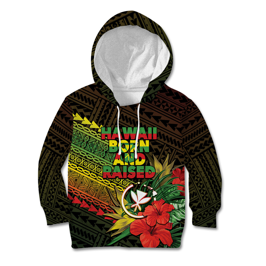 Personalized Hawaii Born and Raised Kid Hoodie Kanaka Maoli Flag Day