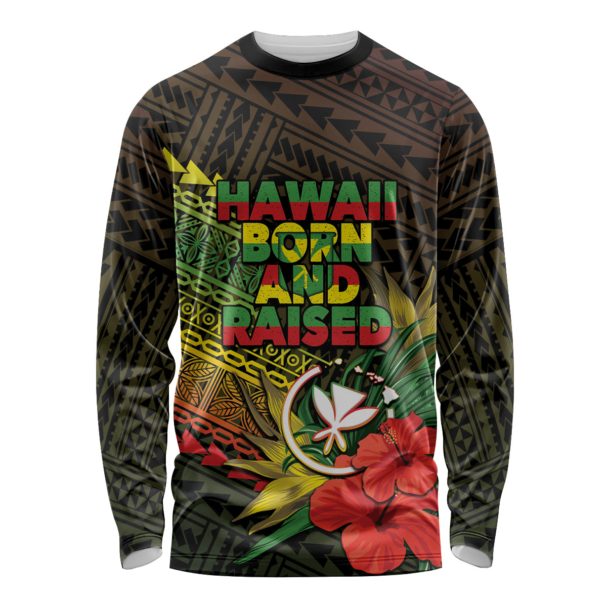 Personalized Hawaii Born and Raised Long Sleeve Shirt Kanaka Maoli Flag Day