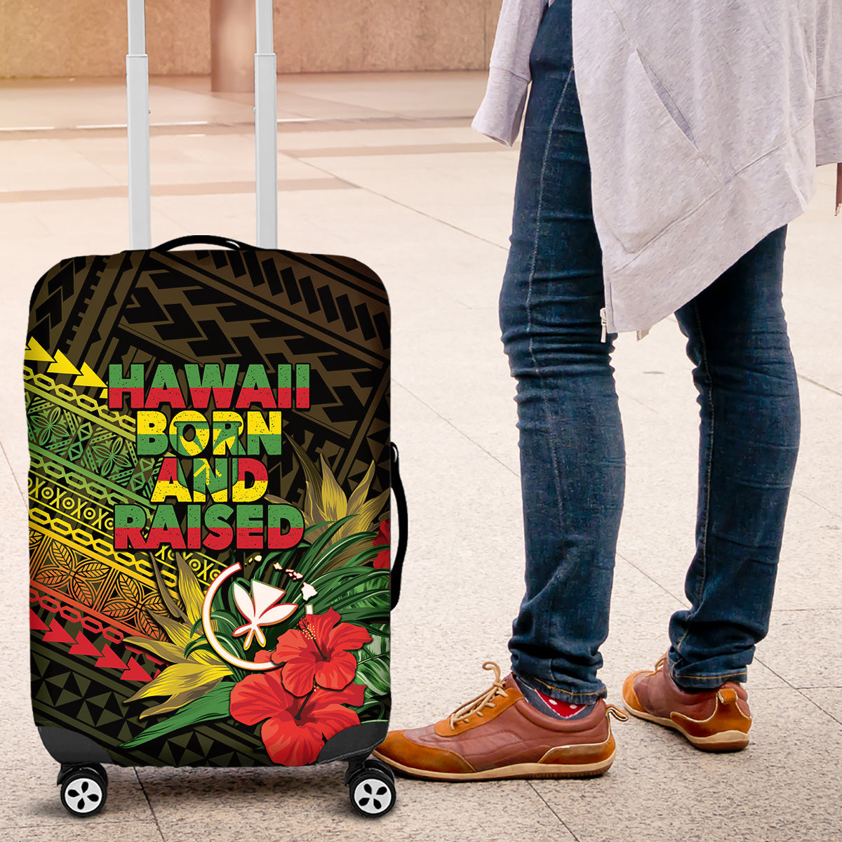 Hawaii Born and Raised Luggage Cover Kanaka Maoli Flag Day