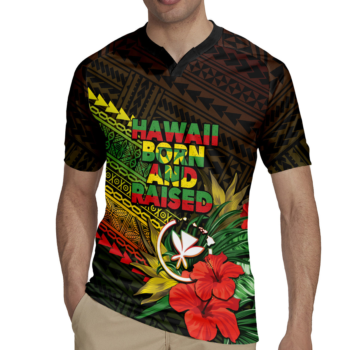 Personalized Hawaii Born and Raised Rugby Jersey Kanaka Maoli Flag Day