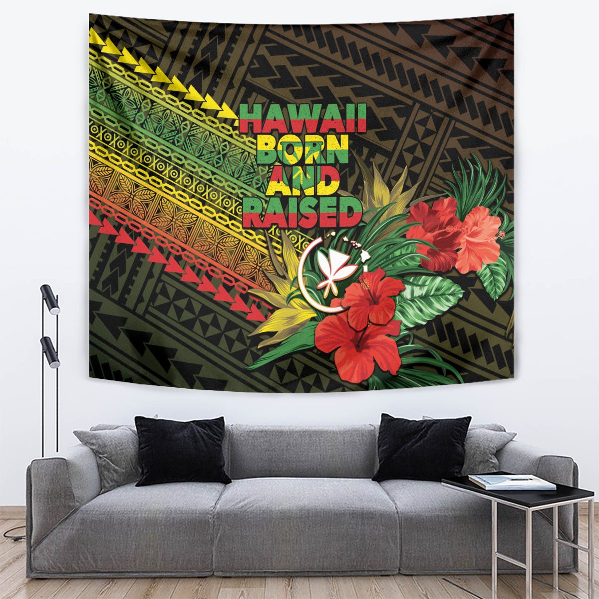 Hawaii Born and Raised Tapestry Kanaka Maoli Flag Day