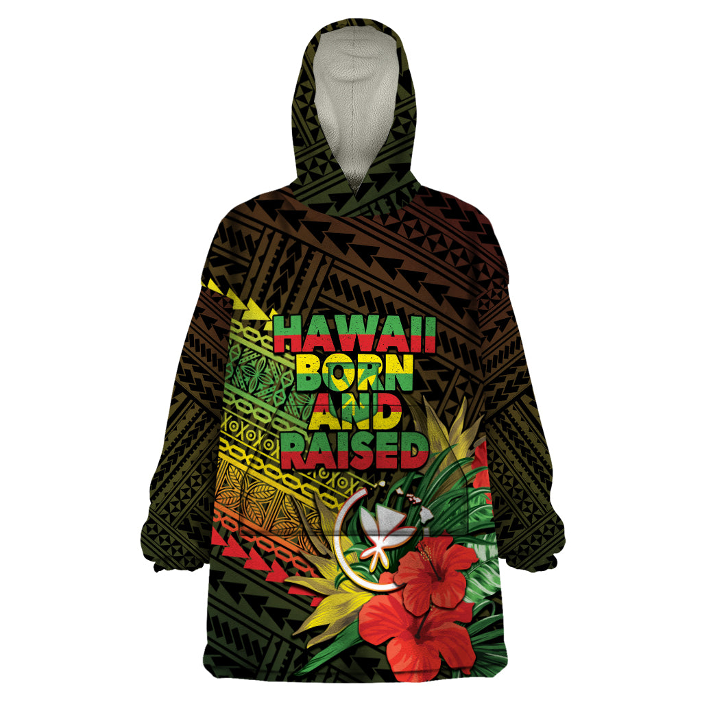 Personalized Hawaii Born and Raised Wearable Blanket Hoodie Kanaka Maoli Flag Day