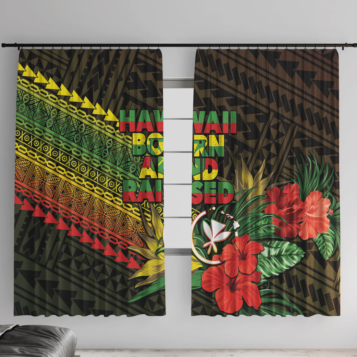 Hawaii Born and Raised Window Curtain Kanaka Maoli Flag Day