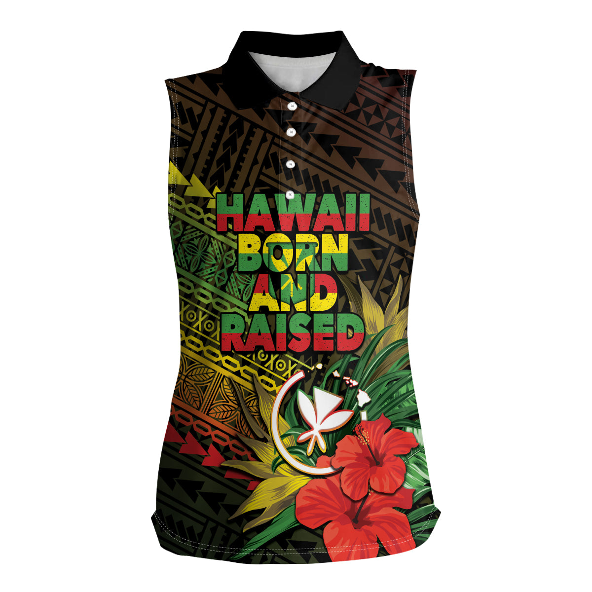 Personalized Hawaii Born and Raised Women Sleeveless Polo Shirt Kanaka Maoli Flag Day
