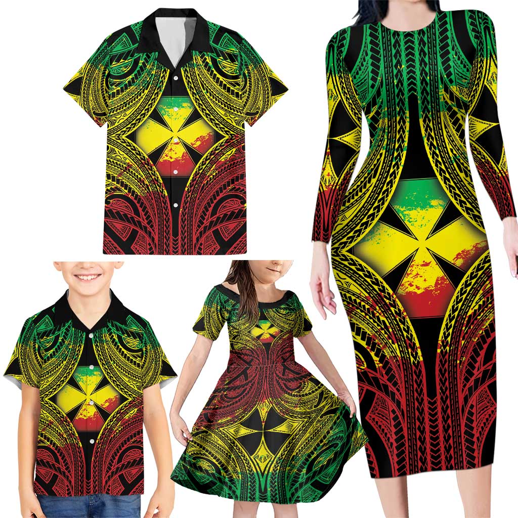 Personalised Wallis and Futuna Territory Day Family Matching Long Sleeve Bodycon Dress and Hawaiian Shirt Polynesian Pattern Simple Style