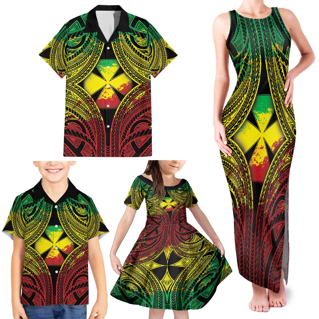 Personalised Wallis and Futuna Territory Day Family Matching Tank Maxi Dress and Hawaiian Shirt Polynesian Pattern Simple Style