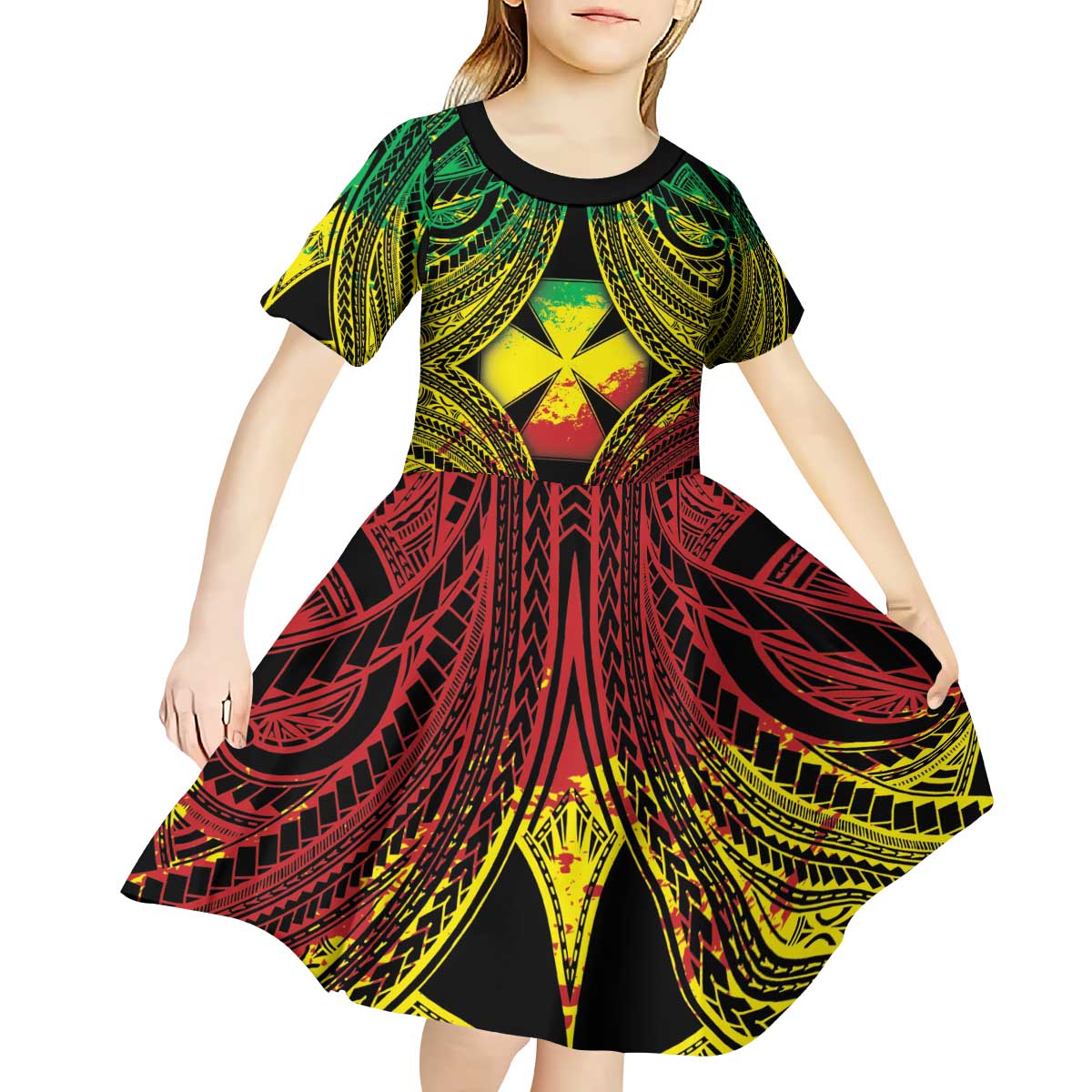 Personalised Wallis and Futuna Territory Day Kid Short Sleeve Dress Polynesian Pattern Simple Style