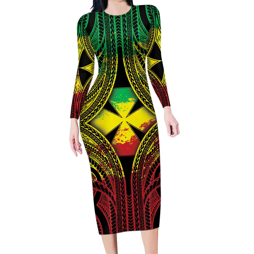 Personalised Wallis and Futuna Territory Day Long Sleeve Bodycon Dress Polynesian Pattern Simple Style