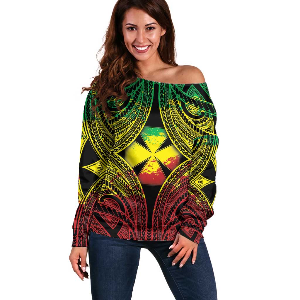 Personalised Wallis and Futuna Territory Day Off Shoulder Sweater Polynesian Pattern Simple Style