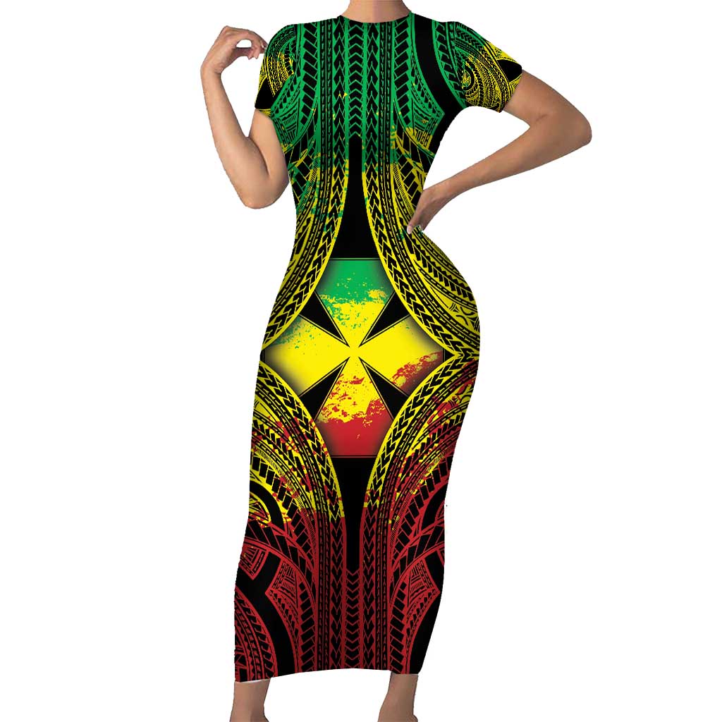 Personalised Wallis and Futuna Territory Day Short Sleeve Bodycon Dress Polynesian Pattern Simple Style