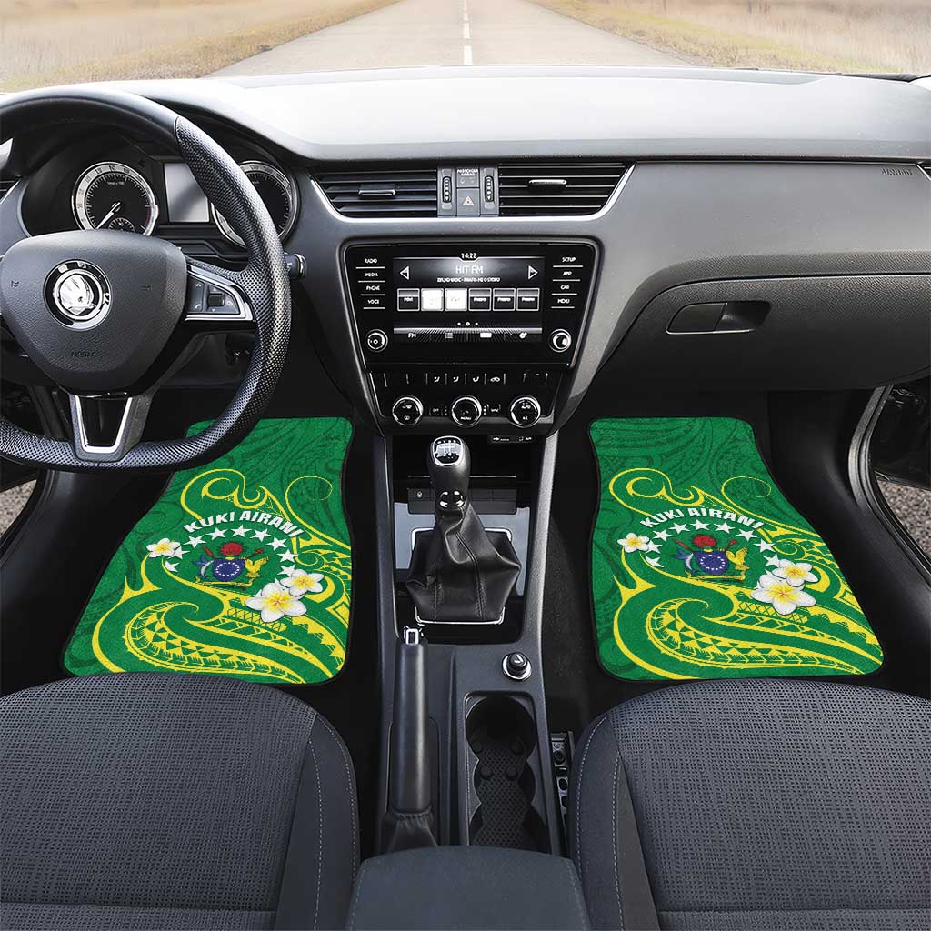 Cook Islands Happy Constitution Day Car Mats Pattern Tribal Art LT05 Set 2pcs - Front Green - Polynesian Pride