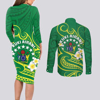 Cook Islands Happy Constitution Day Couples Matching Long Sleeve Bodycon Dress and Long Sleeve Button Shirt Pattern Tribal Art LT05 - Polynesian Pride
