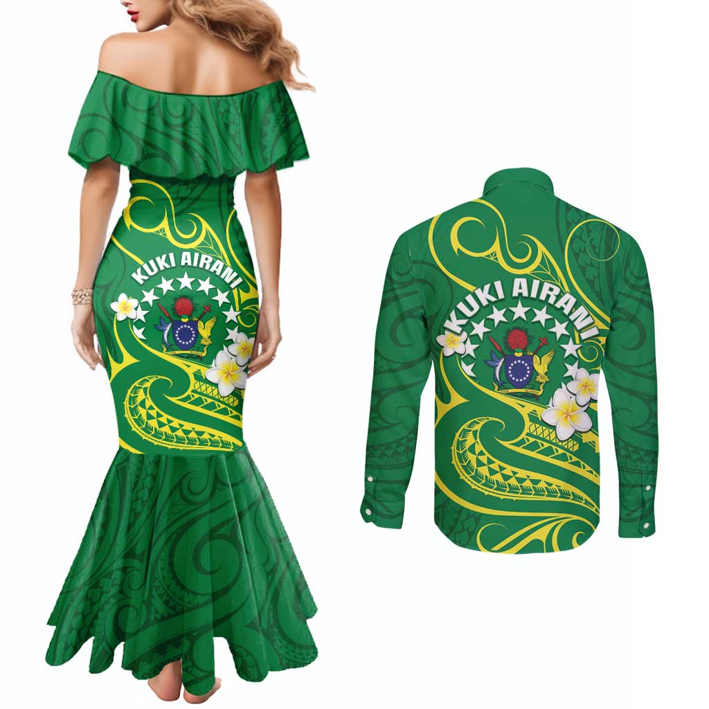 Cook Islands Happy Constitution Day Couples Matching Mermaid Dress and Long Sleeve Button Shirt Pattern Tribal Art LT05 - Polynesian Pride