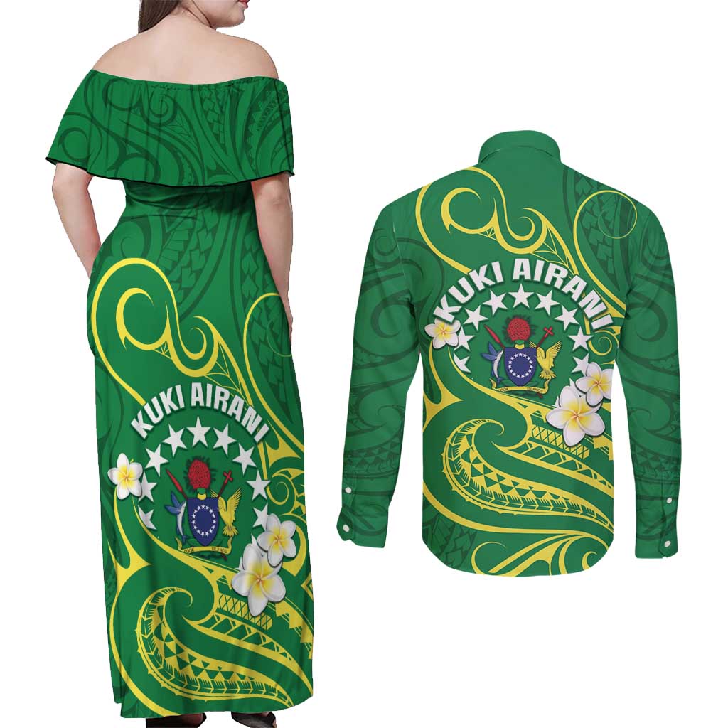 Cook Islands Happy Constitution Day Couples Matching Off Shoulder Maxi Dress and Long Sleeve Button Shirt Pattern Tribal Art LT05 - Polynesian Pride