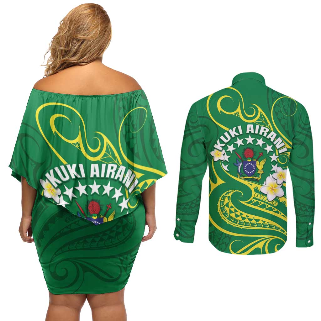 Cook Islands Happy Constitution Day Couples Matching Off Shoulder Short Dress and Long Sleeve Button Shirt Pattern Tribal Art LT05 - Polynesian Pride
