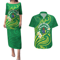 Cook Islands Happy Constitution Day Couples Matching Puletasi and Hawaiian Shirt Pattern Tribal Art LT05 Green - Polynesian Pride