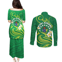 Cook Islands Happy Constitution Day Couples Matching Puletasi and Long Sleeve Button Shirt Pattern Tribal Art LT05 - Polynesian Pride