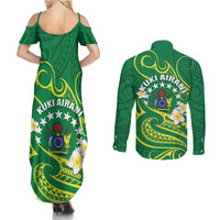 Cook Islands Happy Constitution Day Couples Matching Summer Maxi Dress and Long Sleeve Button Shirt Pattern Tribal Art LT05 - Polynesian Pride