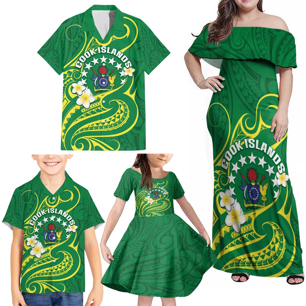 Cook Islands Happy Constitution Day Family Matching Off Shoulder Maxi Dress and Hawaiian Shirt Pattern Tribal Art