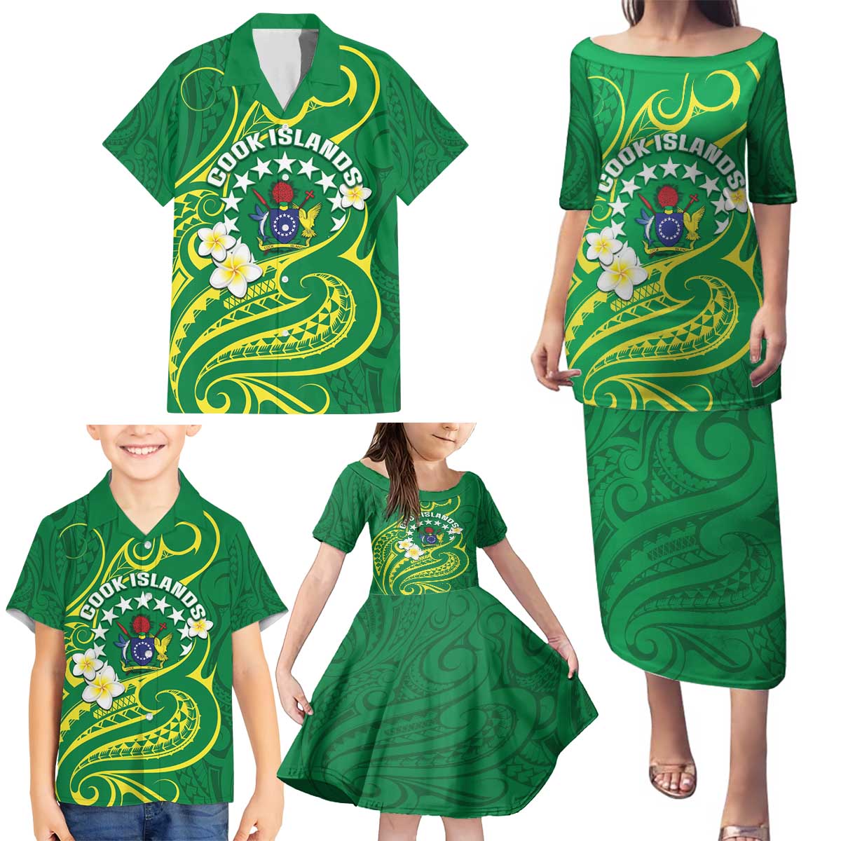 Cook Islands Happy Constitution Day Family Matching Puletasi and Hawaiian Shirt Pattern Tribal Art