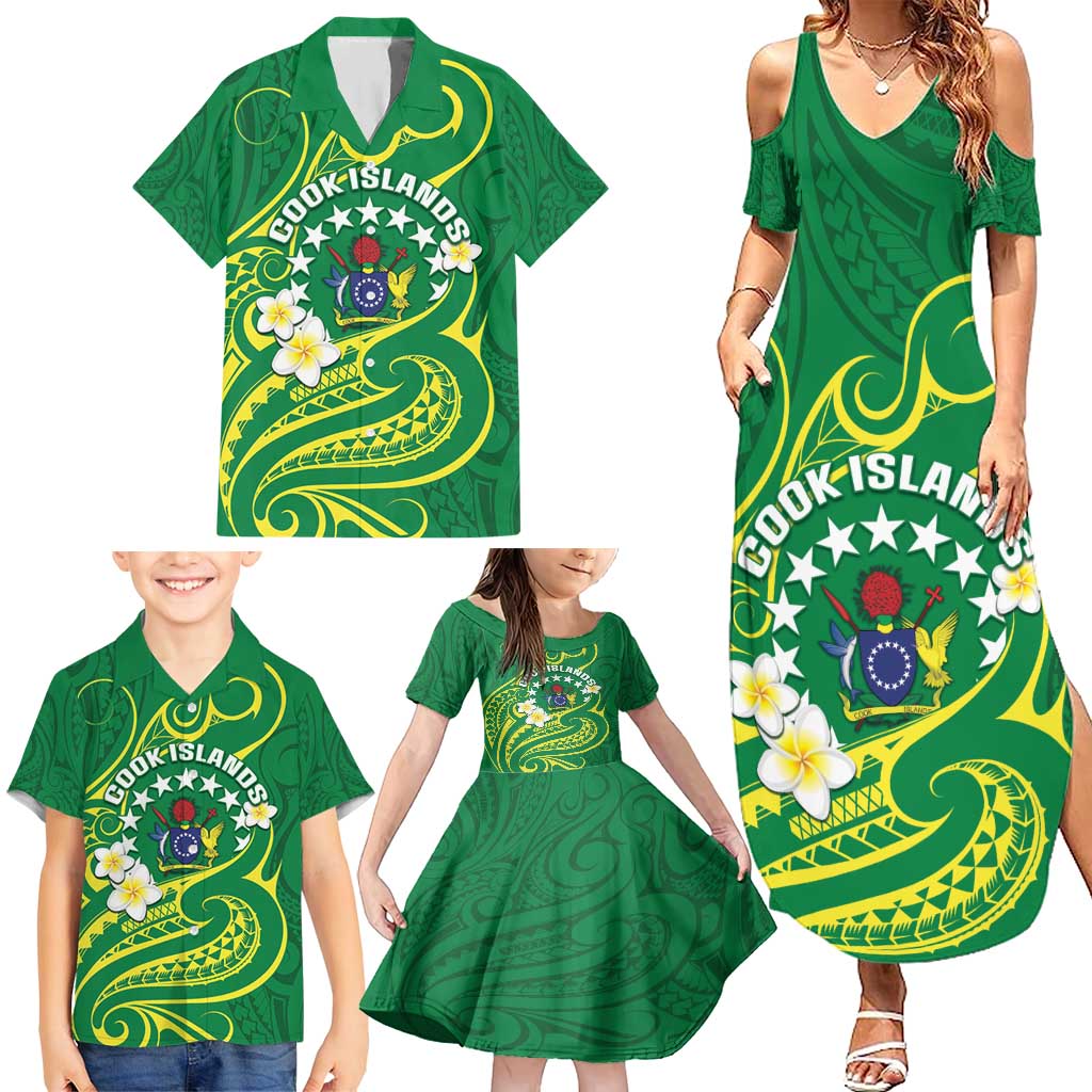 Cook Islands Happy Constitution Day Family Matching Summer Maxi Dress and Hawaiian Shirt Pattern Tribal Art